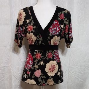 Julie's Closet Floral Blouse Tie Back V Neck